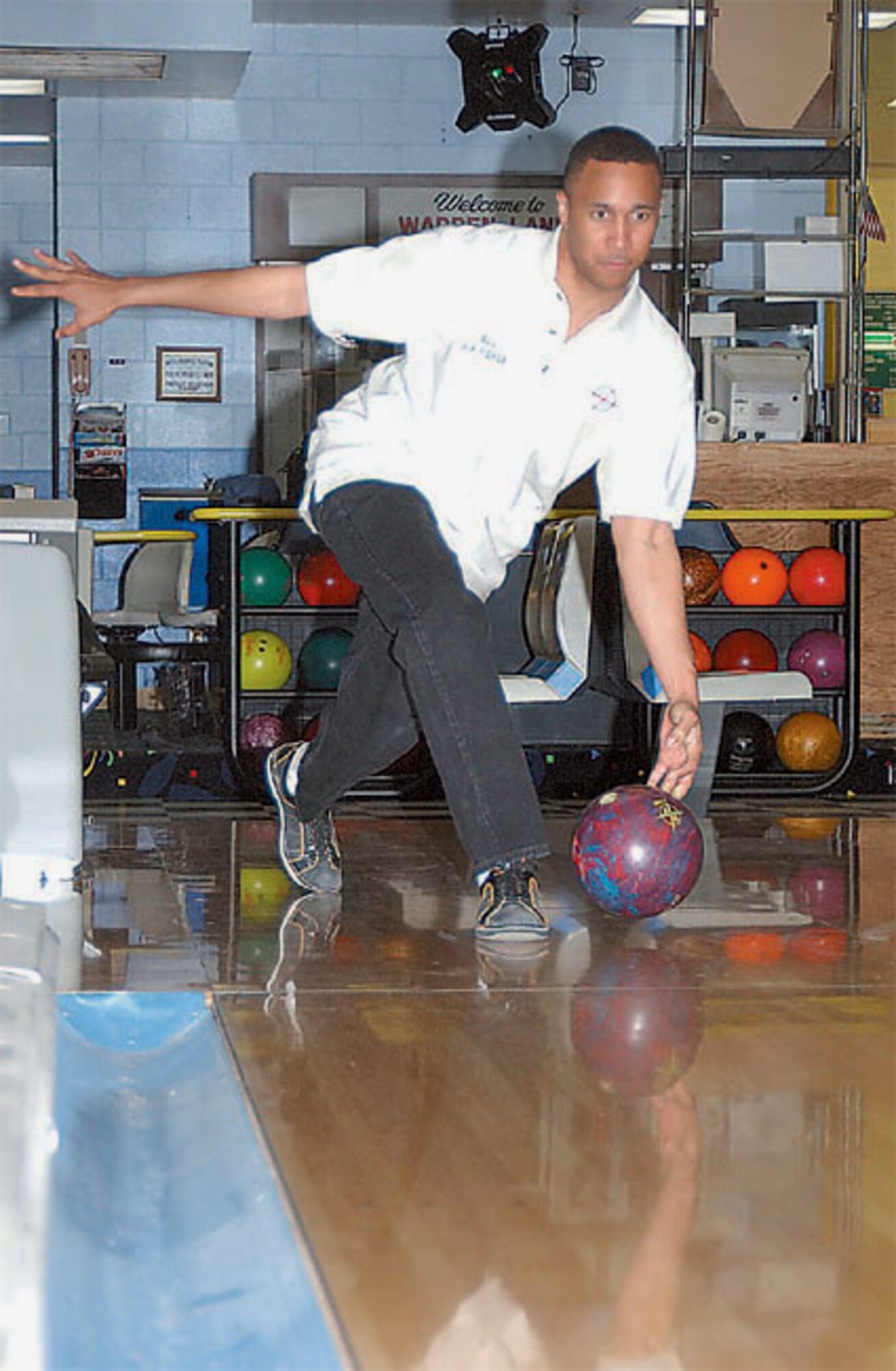 F.E. WARREN AIR FORCE BASE, Wyo. -- Second Lt. Rickie Banister, a 319th Missile Squadron missileer here, bowled over the competition overcoming a final day, 50-pin deficit and was crowned the best bowler in the U.S. Armed Forces at the Department of Defense tournament March 20 at Randolph Air Force Base, Texas.  (U.S. Air Force photo by Master Sgt. Jeff Bohn)

