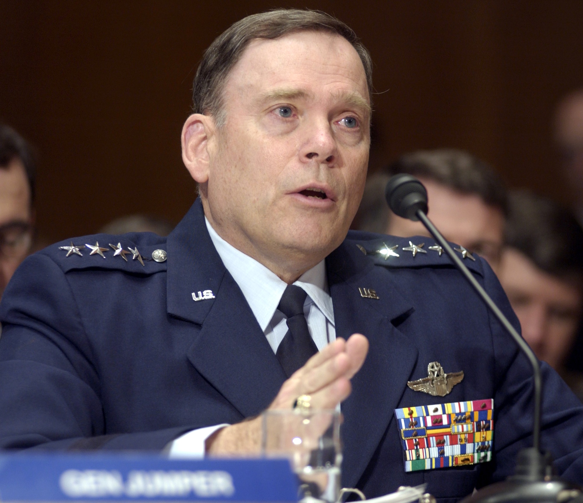 WASHINGTON -- Air Force Chief of Staff Gen. John P. Jumper told members of the Senate Appropriations Committee subcommittee on defense March 26 that the U.S.-led coalition has achieved total air dominance in the skies over Iraq.  (U.S. Air Force photo by Tech. Sgt. Jim Varhegyi)