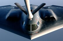 OPERATION IRAQI FREEDOM  --  A B-2 Spirit, returning from a mission over Iraq, takes on fuel from a KC-135 Stratotanker over the Indian Ocean on March 27.  (U.S. Air Force photo by Staff Sgt. Cherie A. Thurlby)