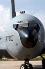 OPERATION IRAQI FREEDOM -- Capt. Don Macintyre, a copilot assigned to the 398th Air Expeditionary Group, is ready for take-off in a KC-135 Stratotanker from a forward deployed operating base located in the Mediterranean region in support of Operation Iraqi Freedom, April 7, 2003. Operation Iraqi Freedom is the multi-national coalition effort to liberate the Iraqi people, eliminate Iraq's weapons of mass destruction, and end the regime of Saddam Hussein. (U.S. Air Force photo by Tech. Sgt. Robert J. Horstman)