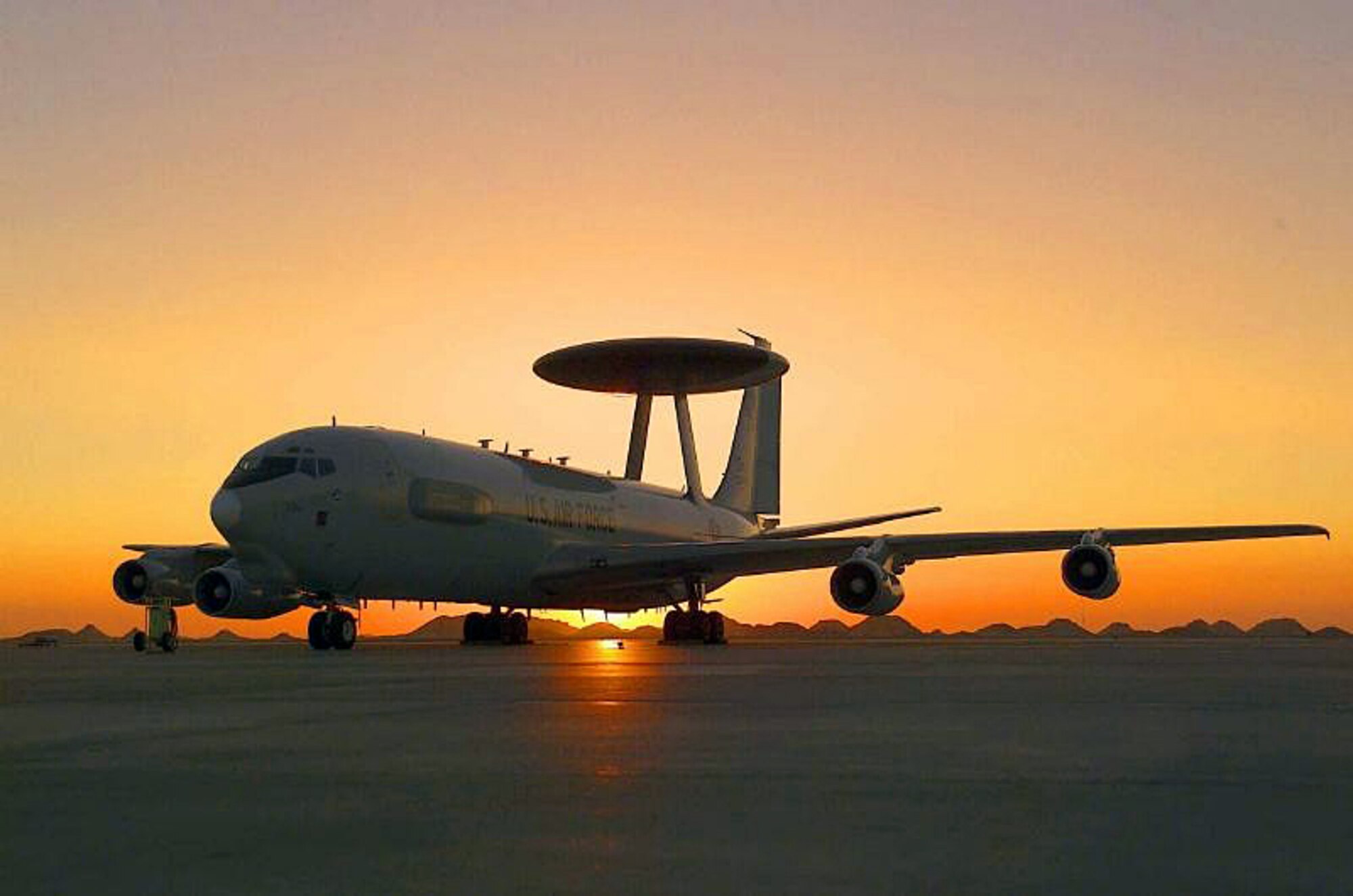 OPERATION IRAQI FREEDOM -- About 45 people deployed from Tinker Air Force Base, Okla., are working together at a forward-deployed location to ensure the E-3 Sentry, better known as the Airborne Warning and Control System aircraft or AWACS, is ready to launch within an hour if needed.  (Courtesy photo)