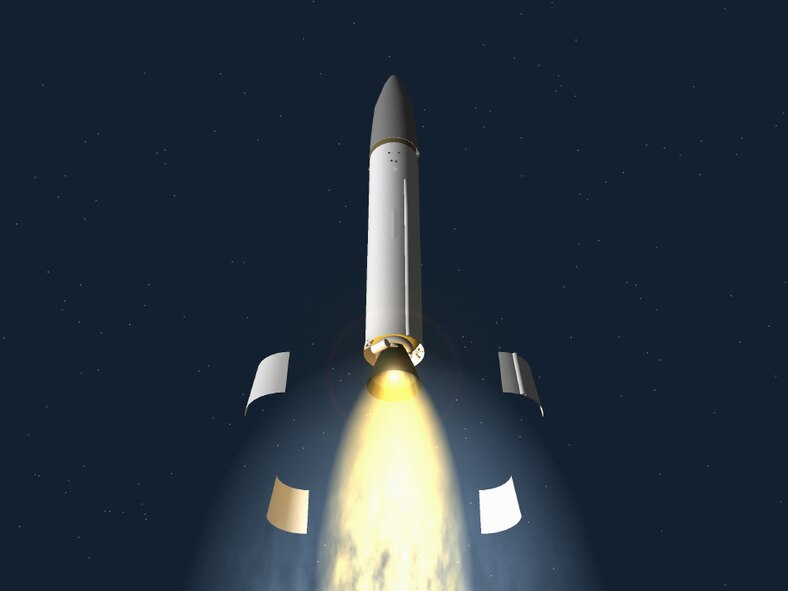 LGM-30G Minuteman III missile, stage 1 and 2 interskirt separation sequence graphic (color), Graphic by Staff Sgt. Mark A. Schurman
