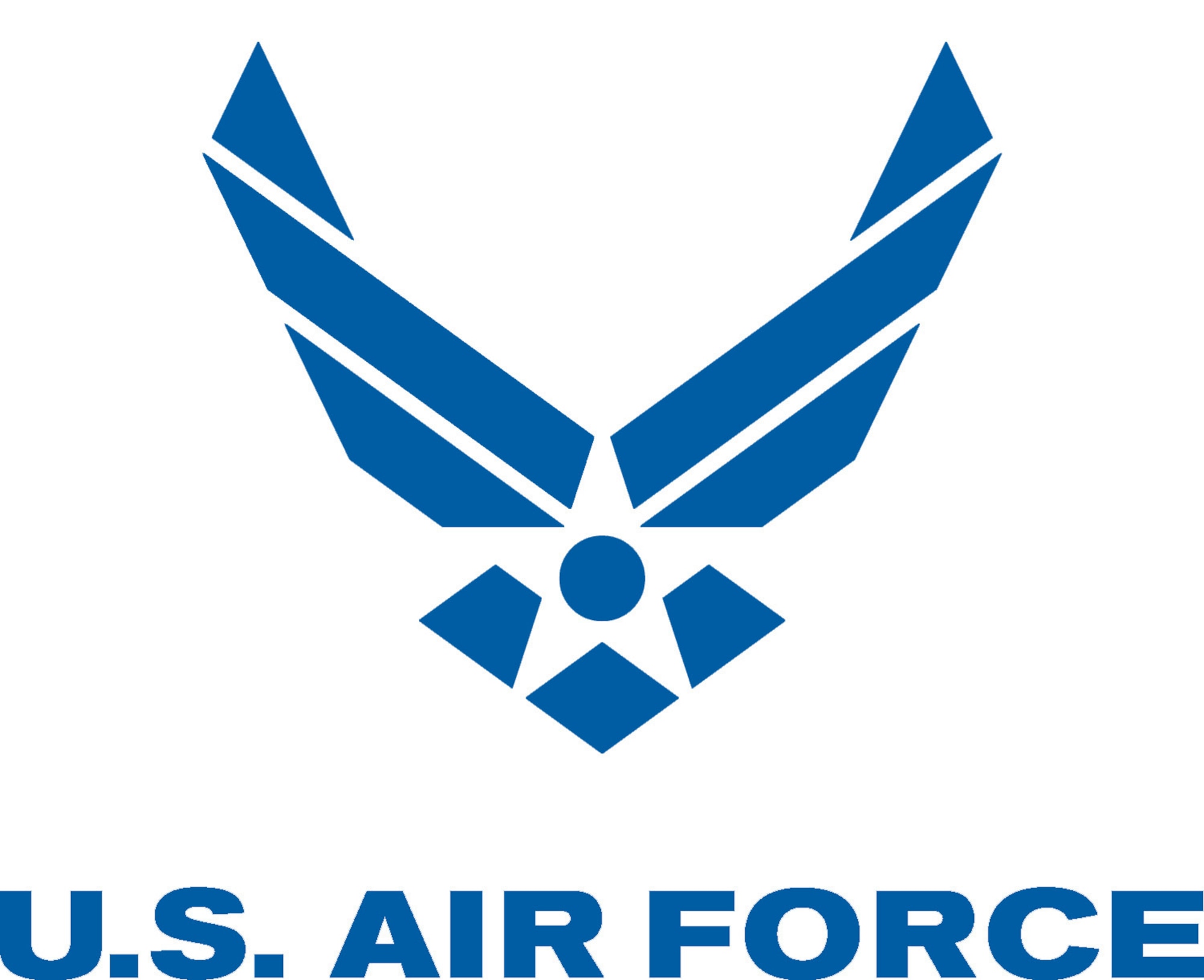 Air Force symbol with logotype, blue. The Air Force Symbol is a registered trademark (No. 2,767,190) of the USAF. Permission to use it for commercial use and advertising (free or paid) is required. The use of this trademark for commercial purposes, including reproduction on merchandise, is expressly prohibited unless the producer has a fully executed license agreement with the Air Force. Use is governed by the terms of the agreement. <a href=http://www.trademark.af.mil/shared/media/document/AFD-100728-052.pdf>Click here</a> to download the licensing application.  For more information contact the Air Force Trademark Licensing office at 210.395.1787 or email <a href=mailto:afpaa.hq.tl@us.af.mil>afpaa.hq.tl@us.af.mil</a>. For restrictions on use of Air Force Symbol <a href=http://www.trademark.af.mil/symbol/displaying/index.asp>visit here</a>.