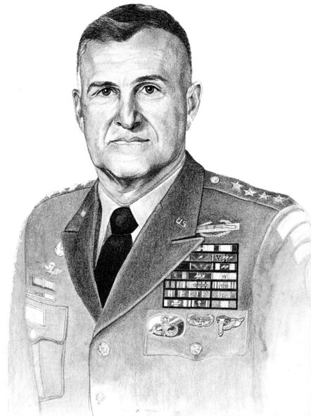 Chairman of the Joint Chiefs of Staff Gen. Henry H. Shelton (1997-2001) (b/w), Illustration by Virginia Reyes, AFNEWS/NSPD
