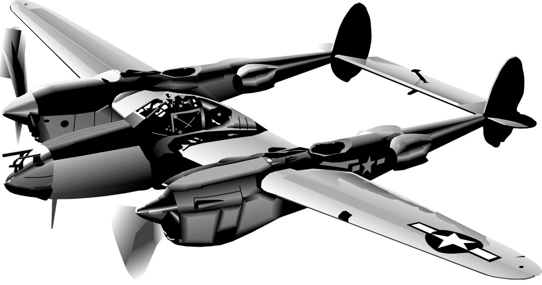 P-38 Lightning (b/w), Graphic by Bob Goode, AFNEWS/NSPD