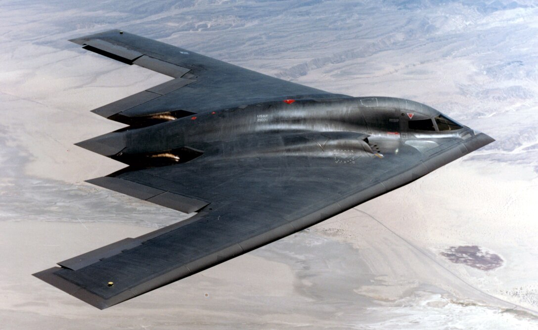 The B-2 Spirit is a multi-role bomber capable of delivering both conventional and nuclear munitions. A dramatic leap forward in technology, the bomber represents a major milestone in the U.S. bomber modernization program. The B-2 brings massive firepower to bear, in a short time, anywhere on the globe through previously impenetrable defenses. (U.S. Air Force photo)