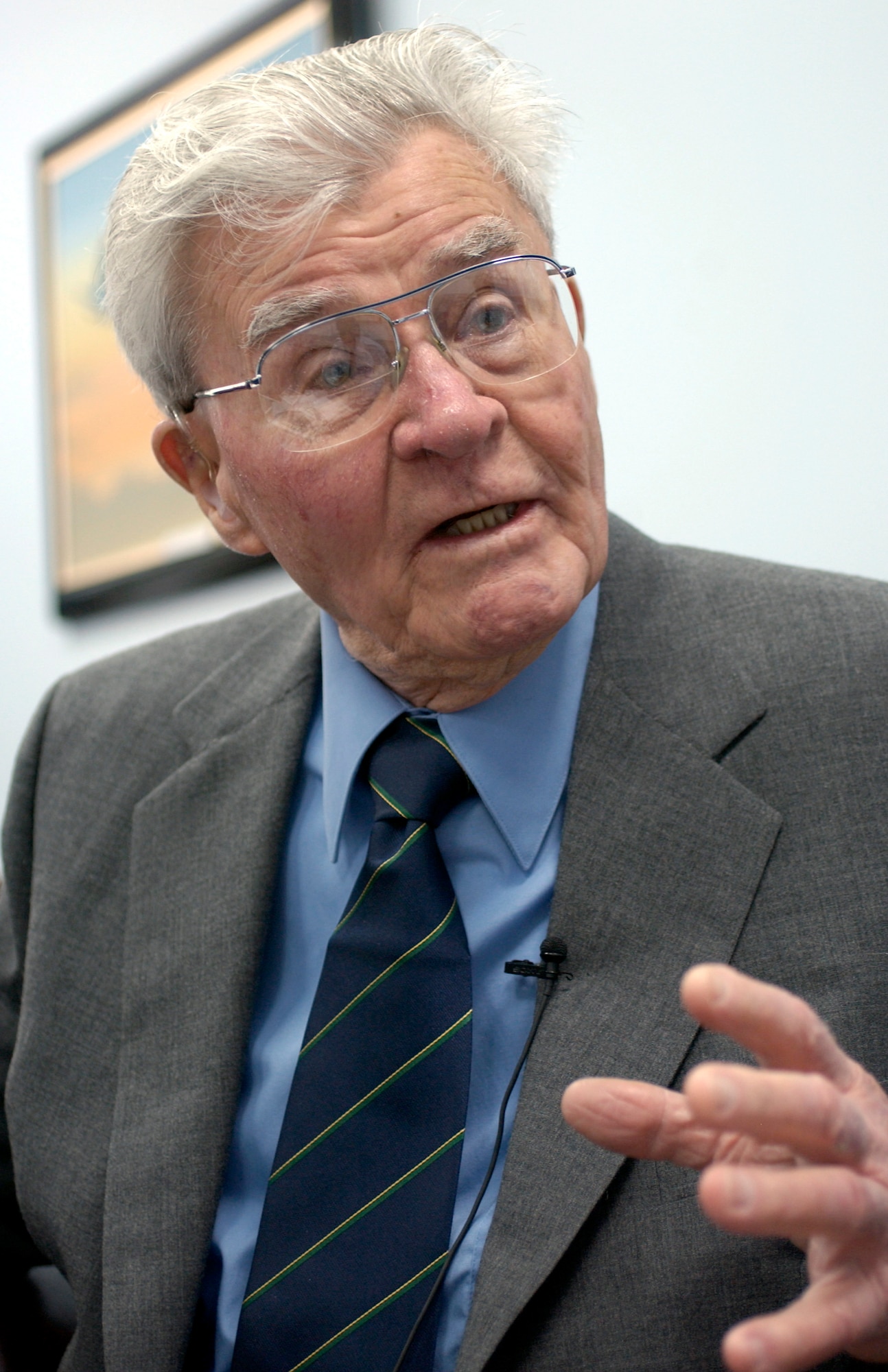 1990's -- WASHINGTON -- Retired Brig. Gen. Paul W. Tibbets talks about his experience flying a B-29 Superfortress, known as the Enola Gay, and dropping the first atomic bomb used as a weapon during World War II.  He also autographed copies of his book "The Return of the Enola Gay," during a book-signing event in the Pentagon.  (U.S. Air Force photo by Master Sgt.  Jim Varhegyi)