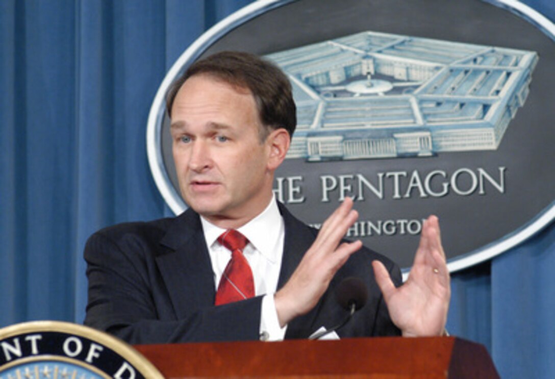 Assistant Secretary of Defense for Health Affairs Dr. William Winkenwerder Jr. discusses the Department of Defense's anthrax vaccination program during a press conference in the Pentagon on Dec. 23, 2003. The Department is currently reviewing a preliminary injunction recently granted by the U.S. District Court for the District of Columbia regarding the department's anthrax vaccination program. The anthrax vaccination program is an important force protection measure. Research conducted by the most prominent medical experts has determined that the anthrax vaccine is safe and effective for all forms of anthrax exposure. The Department will stop giving anthrax vaccinations until the legal situation is clarified. 