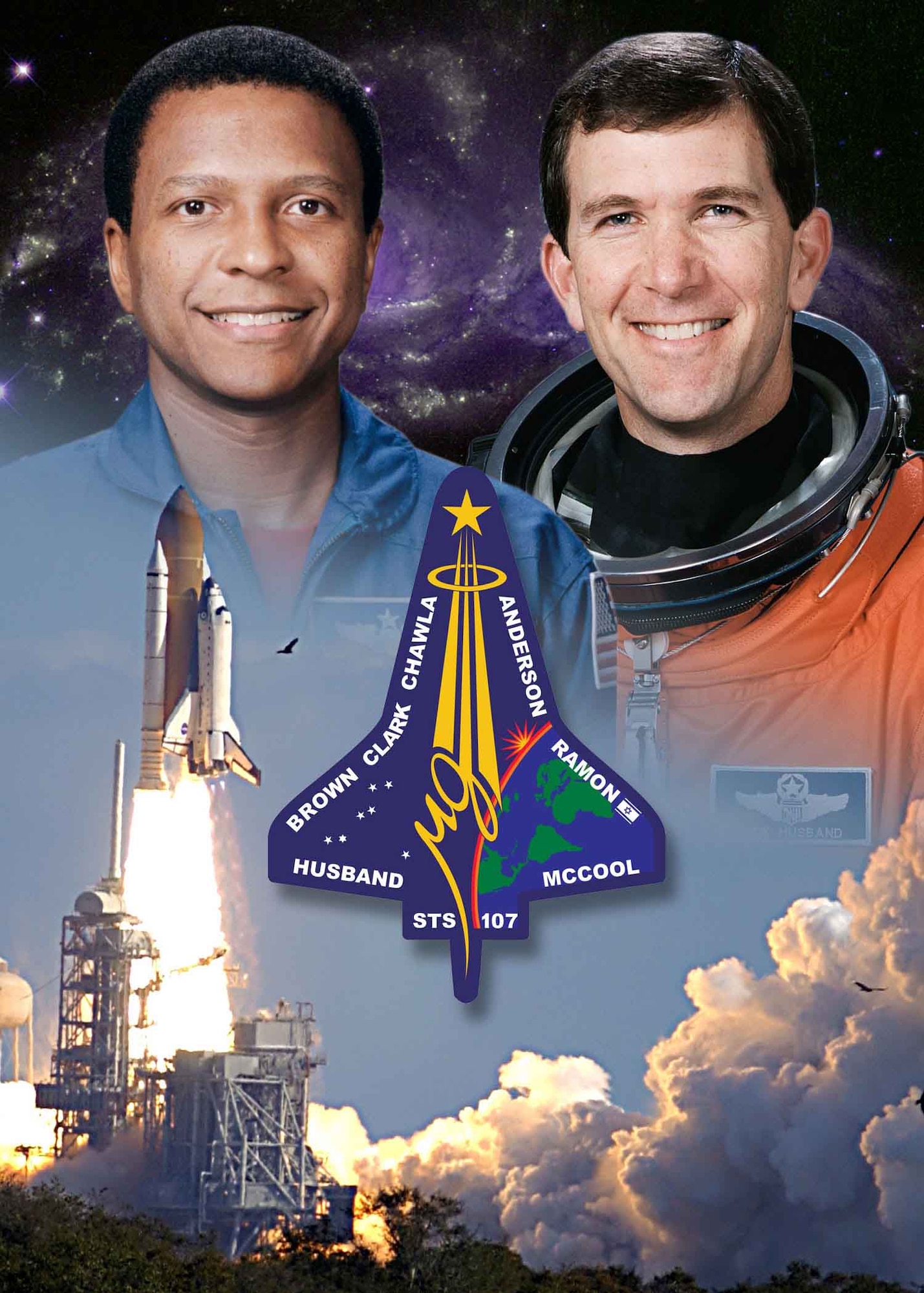 WASHINGTON -- Space Shuttle Columbia astronauts Lt. Col. Michael Anderson (left) and Col. Rick Husband are eulogized in a joint message by the secretary of the Air Force and the Air Force chief of staff. (U.S. Air Force graphic by Leslie Benito)