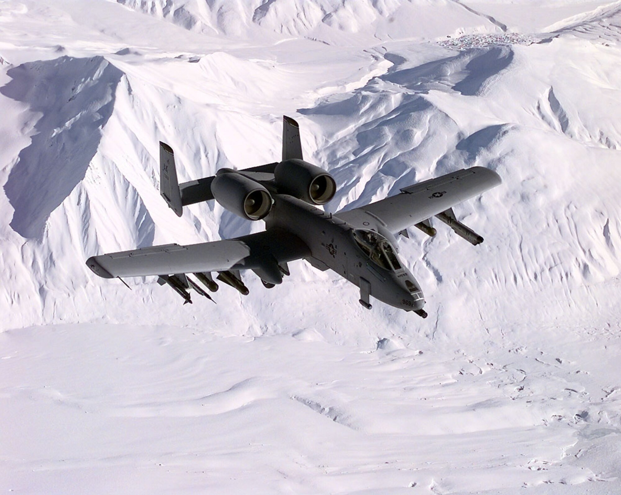 1990's -- OVER ALASKA -- An A-10 Thunderbolt II assigned to the 355th Fighter Squadron, Eielson Air Force Base, Alaska moves into position behind a KC-135R Stratotanker from the 168th Air Refueling Squadron, Alaska Air National Guard to commence refueling operations in support of Exercise Northern Edge.  (U.S. Air Force photo by Tech. Sgt. David W. Richards)