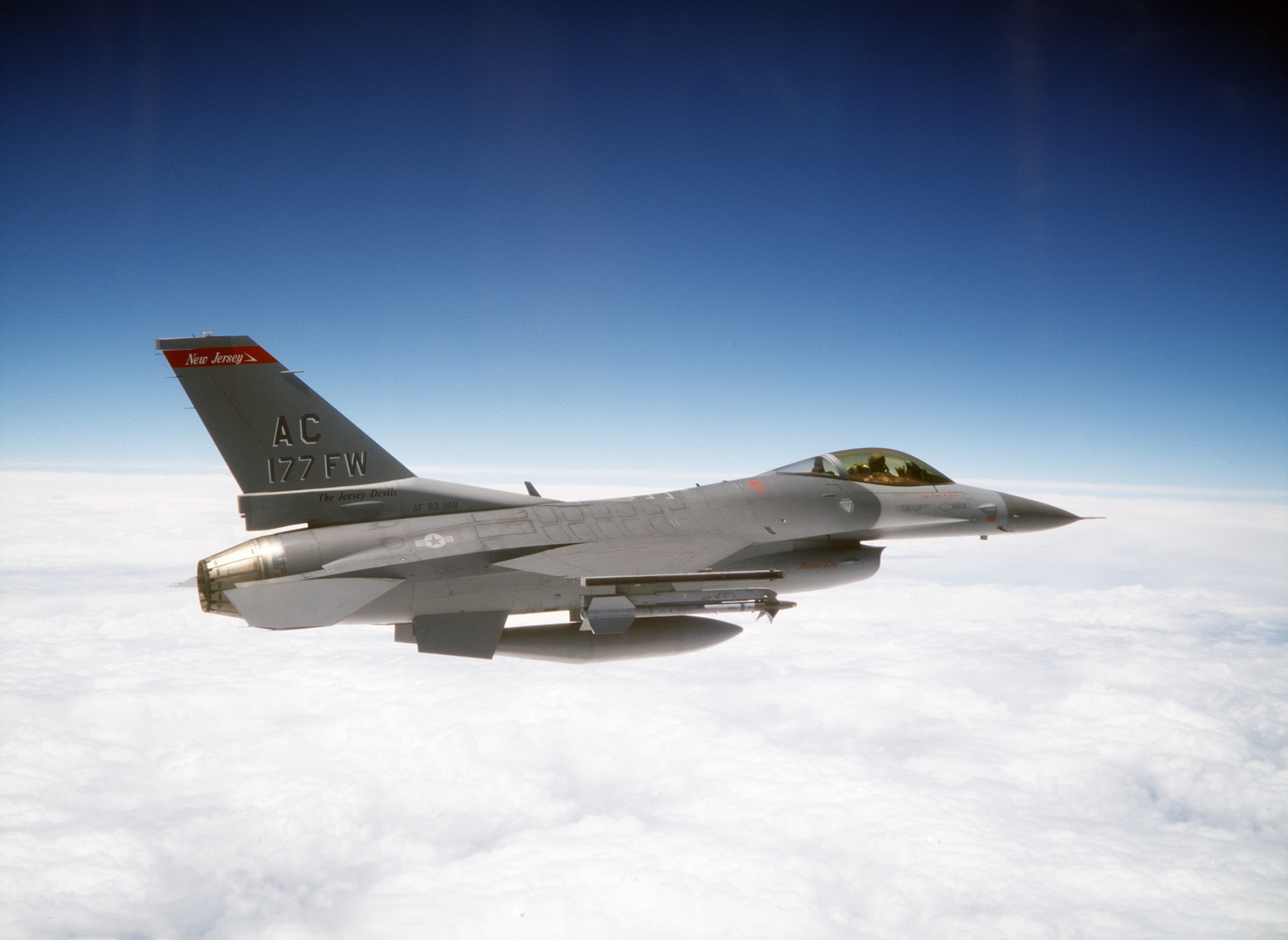 TYNDALL AIR FORCE BASE, Fla. -- Lt. Col. Mike Cosby, 177th Fighter Wing commander, flies an F-16C block 25 aircraft from here to Atlantic City International Airport, N.J.  The wing participated in Combat Archer training at Tyndall. (U.S. Air Force photo by Master Sgt. Don Taggart)