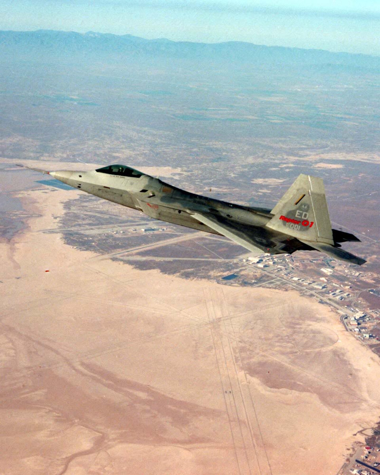 FILE PHOTO -- The F/A-22 Raptor on its first test flight at Edwards Air Force Base, Calif. (Courtesy photo) 

