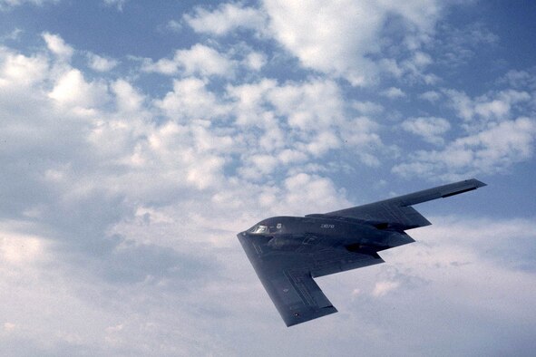 OPERATION ENDURING FREEDOM -- The 509th Bomb Wing at Whiteman Air Force Base, Mo., took center stage in the war on terrorism when six B-2 Spirits participated in air strikes over Afghanistan during the first three days of Operation Enduring Freedom.  All six of the B-2 sorties were longer than 40 hours, with the longest lasting more than 44 hours.  (U.S. Air Force photo by Tech. Sgt. John Lasky)