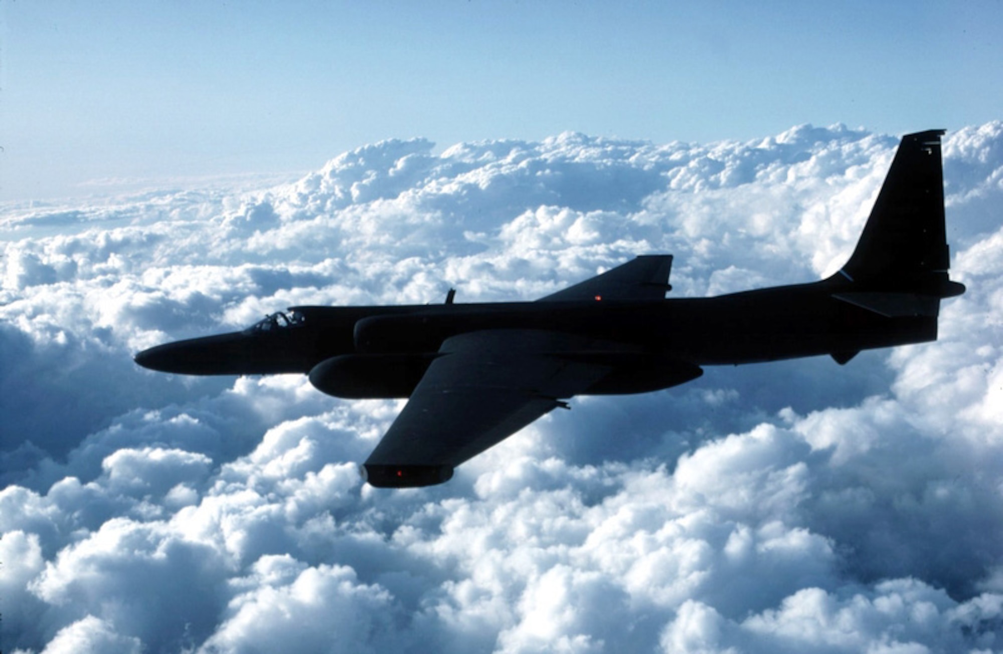 FILE PHOTO -- The U-2 provides continuous day or night, high-altitude, all-weather, stand-off surveillance of an area in direct support of U.S. and allied ground and air forces. It provides critical intelligence to decision makers through all phases of conflict, including peacetime indications and warnings, crises, low-intensity conflict and large-scale hostilities.The U-2 is a single-seat, single-engine, high-altitude, reconnaissance aircraft. Long, wide, straight wings give the U-2 glider-like characteristics. It can carry a variety of sensors and cameras, is an extremely reliable reconnaissance aircraft, and enjoys a high mission completion rate. Because of its high altitude mission, the pilot must wear a full pressure suit. The U-2 is capable of collecting multi-sensor photo, electro-optic, infrared and radar imagery, as well as performing other types of reconnaissance functions. (Air Force photo)

