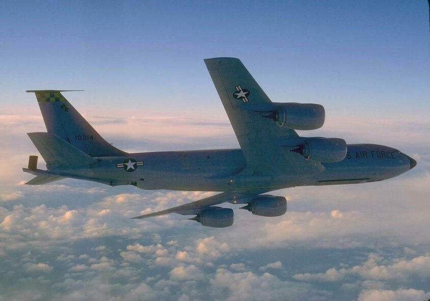 FILE PHOTO -- The KC-135 Stratotanker's primary mission is to refuel long-range bombers. It also provides aerial refueling support to Air Force, Navy, Marine Corps and allied aircraft. Four turbojets, mounted under wings swept 35 degrees, power the KC-135. Nearly all internal fuel can be pumped through the tanker's flying boom, the KC-135's primary fuel transfer method. A special shuttlecock-shaped drogue, attached to and trailed behind the flying boom, is used to refuel aircraft fitted with probes. An operator stationed in the rear of the plane controls the boom. A cargo deck above the refueling system holds passengers or cargo. Depending on fuel storage configuration, the KC-135 can carry up to 83,000 pounds (37,350 kilograms) of cargo. (U.S. Air Force photo by Master Sgt. Dave Nolan)
