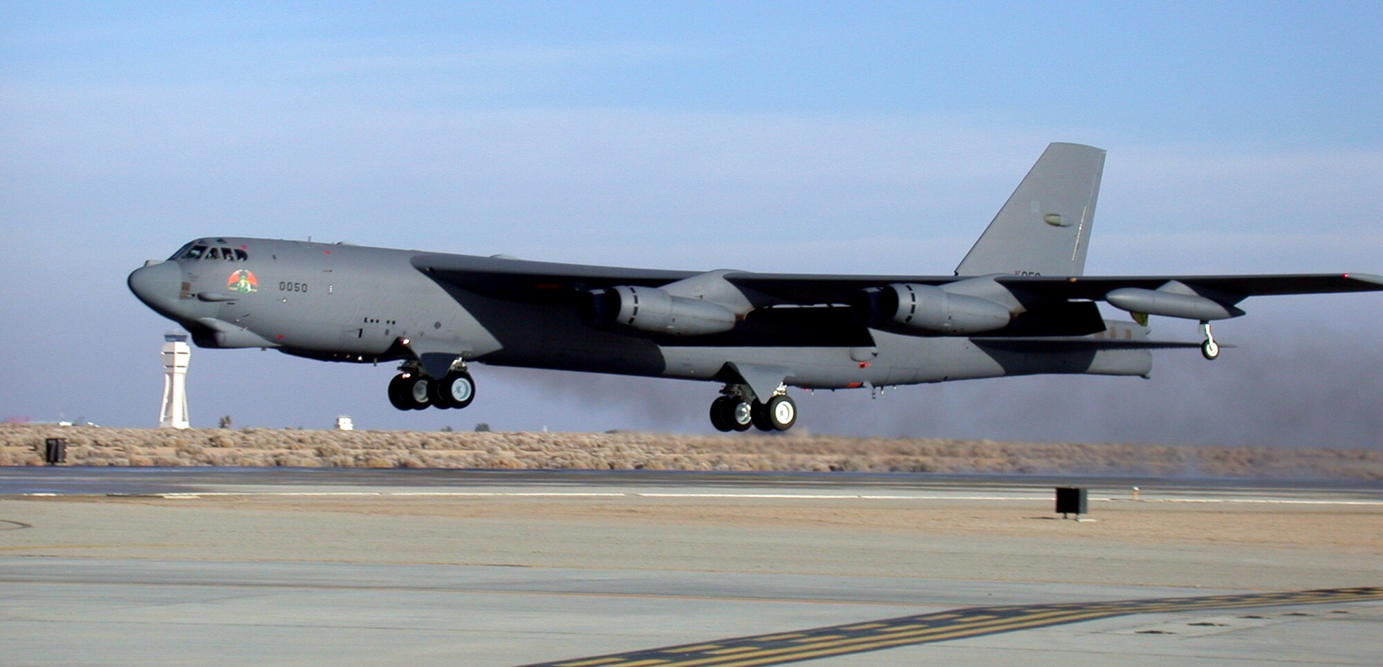 EDWARDS AIR FORCE BASE, Calif. -- A B-52 Stratofortress takes off from Edwards Air Force Base, Calif., on a flight to test its new avionics system. The new system is part of the B-52 Avionics Midlife Improvement program. Flight tests began in December and will run through March 2004. The upgrade is the most significant improvement made to the bomber in the last 15 years. (U.S. Air Force photo by David Siu)