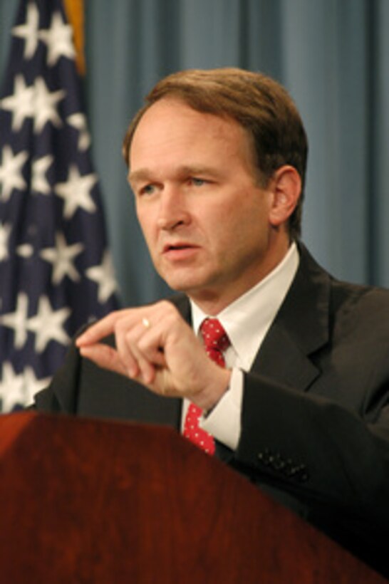 Assistant Secretary of Defense for Health Affairs William Winkenwerder briefs reporters at the Pentagon, on July 25, 2003, about the current state of healthcare services available in Iraq. Winkenwerder discussed the efforts being made by nations of the Coalition to improve facilities at hospitals and increase stocks of basic supplies and medicines. 