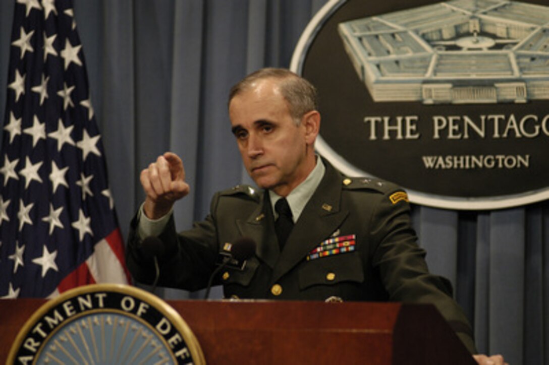 Major General Keith W. Dayton, director for Operations, Defense Intelligence Agency, calls on a reporter during a Pentagon briefing May 30, 2003, on the Iraq Survey Group. 