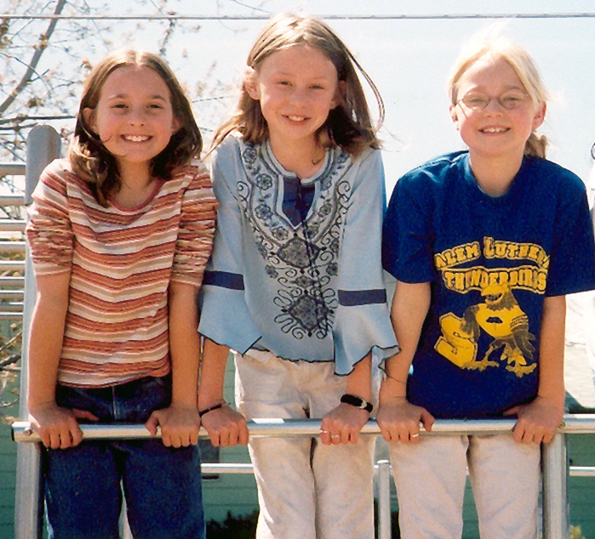 PETERSON AIR FORCE BASE, Colo. -- (Left to right) Alicia Drum, Janae Kirschke and Marissa Uhlhorn wrote a letter supporting American airmen.  Attached to the letter was $10.25 to show they were "very grateful for all the troops fighting for our country."  (U.S. Air Force photo by Daneen Uhlhorn)