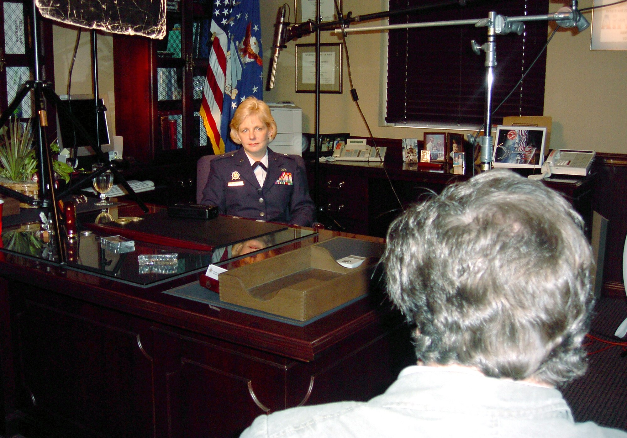 SCOTT AIR FORCE BASE, Ill. -- Brig. Gen. Jarisse J. Sanborn is interviewed June 19 for a two-hour History Channel documentary, "The Real JAGs."  She is the chief counsel for U.S. Transportation Command and staff judge advocate for Air Mobility Command.  The show will air later this year.  (U.S. Air Force photo by Tech. Sgt. Mark Diamond)