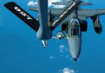 OPERATION JOINT FORGE -- A French Jaguar prepares to be refueled from a U.S. Air Force KC-135 Stratotanker over the Adriatic Sea before preforming a reconnaissance over Bosnia.  The aircraft and its squadron supports Operation Joint Forge in Bosnia as part of the "over-the-horizion"  forces package that is available in case hostilities in the theater were to begin again.  (U.S. Air Force photo by Tech. Sgt. Mike Buytas)