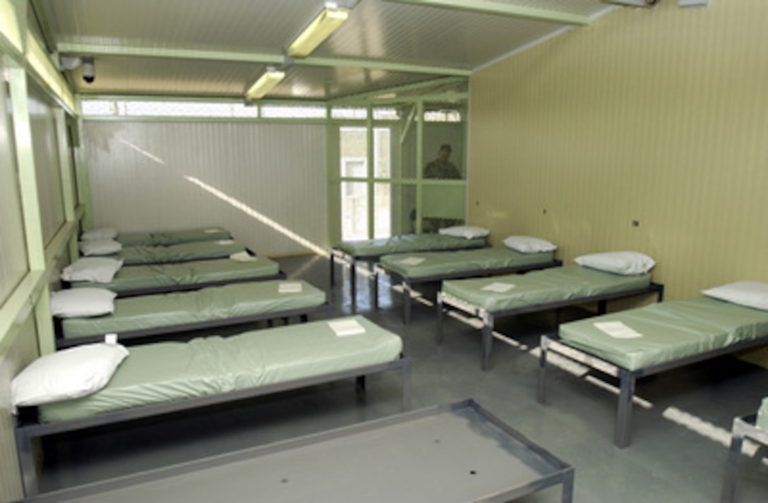 Interior view of a communal living bay at the medium security facility that allows greater freedom of movement and group recreation. 