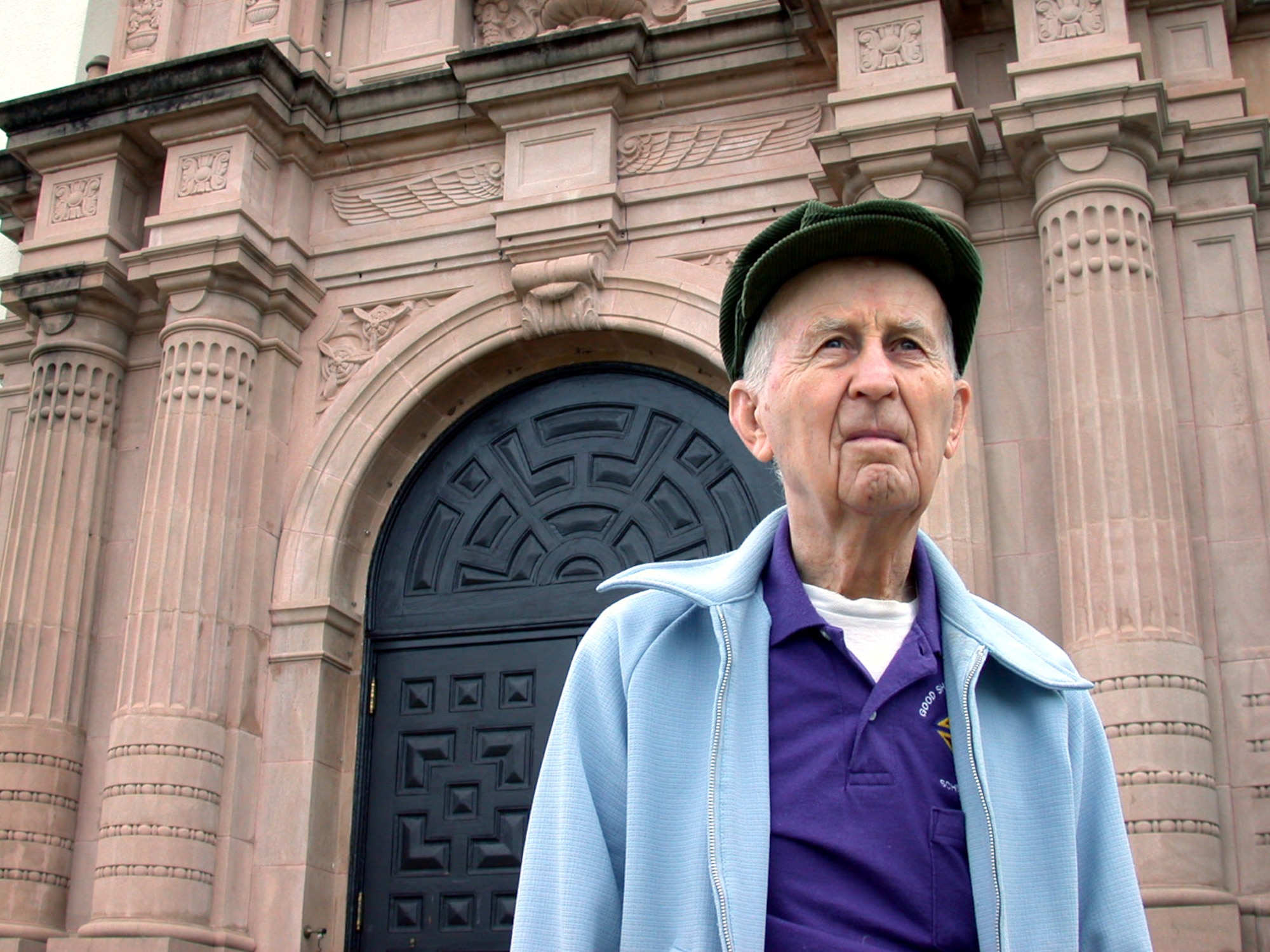 RANDOLPH AIR FORCE BASE, Texas -- Martin "Mike" Mikulski, 90, stands outside the chapel here.  He has been helping out at base chapels since the 1940s.  (U.S. Air Force photo by 1st Lt. Brandon Lingle)