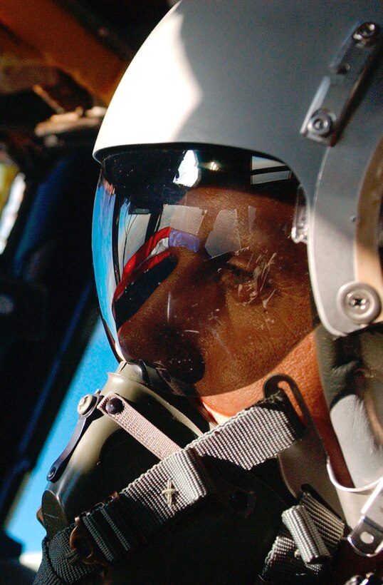 OPERATION ENDURING FREEDOM -- A B-52 Stratofortress co-pilot from the 40th Expeditionary Bomb Squadron scans the sky ahead. The bomber flew a mission over Afghanistan, May 14, 2003 in support of Operation Enduring Freedom. (U.S. Air Force photo by Tech. Sgt. Richard Freeland)