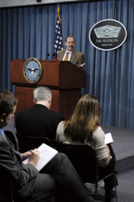 Under Secretary of Defense (Comptroller) Dov Zakheim conducts a Pentagon press briefing on Oct. 29, 2003, to discuss the funding of operations in Iraq. 