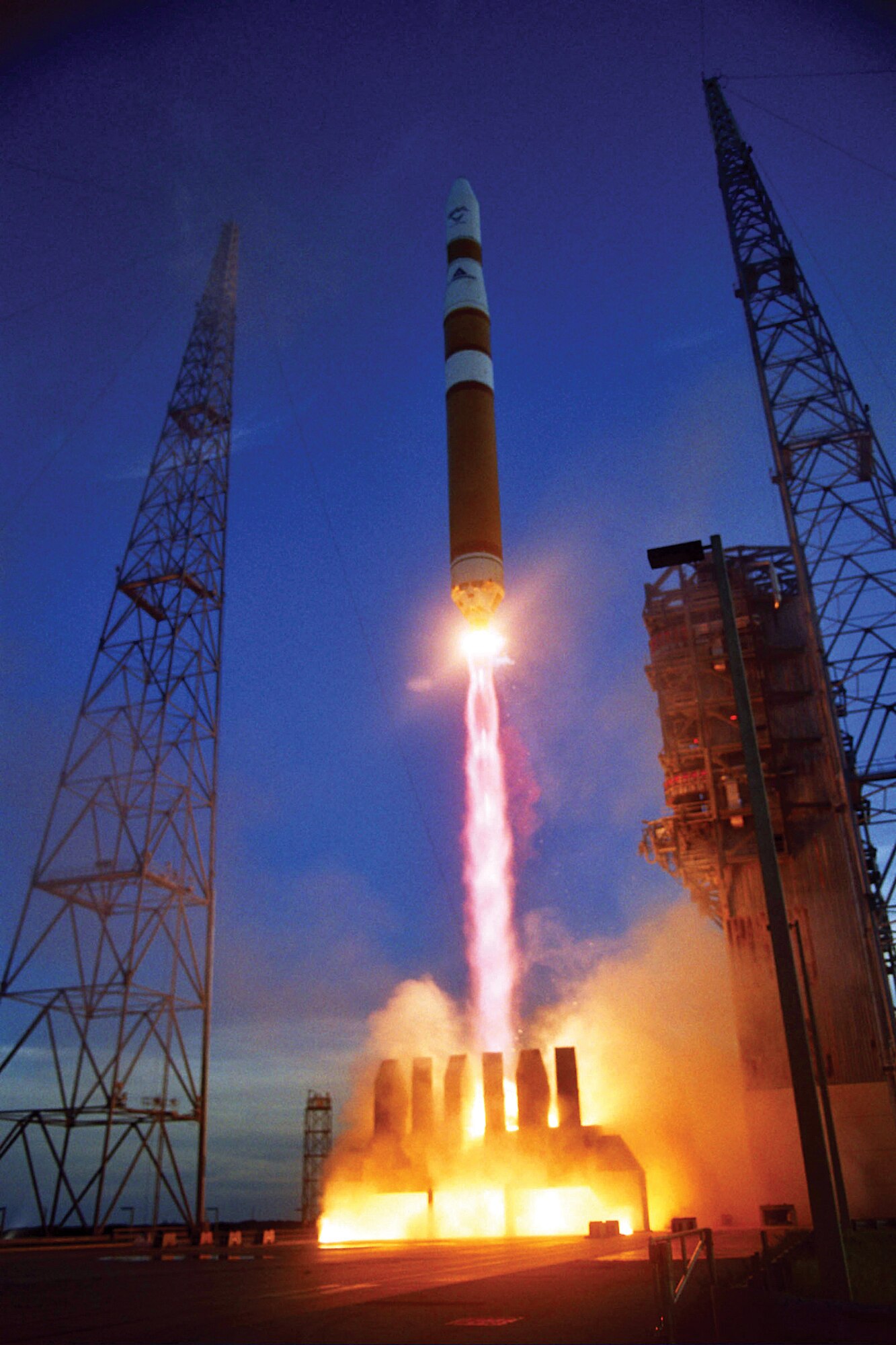 CAPE CANAVERAL AIR FORCE STATION, Fla. -- A Delta IV rocket lifts off from here Aug. 29.  A Defense Satellite Communication System was placed into orbit by the rocket.  It was the last of the system to be launched.  (U.S. Air Force photo by Carleton Bailie)