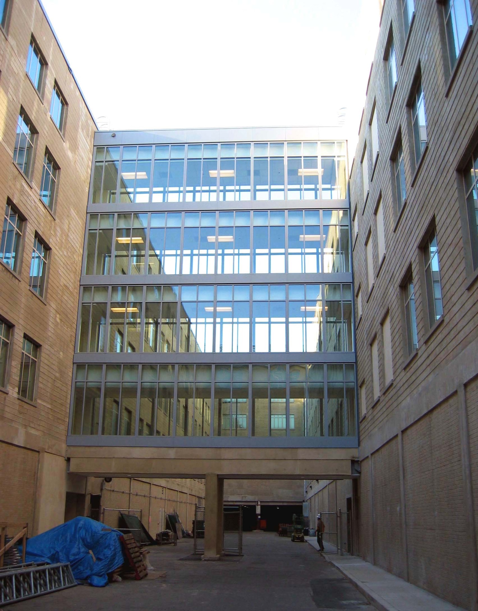 WASHINGTON -- After the Sept. 11  attack on the Pentagon, modifications were made to the existing renovation project.  The addition of half corridors between rings of the Pentagon will provide more escape routes in case of an emergency.  The glass causeways can withstand hurricane-force winds.  (Photo by K.L. Vantran)