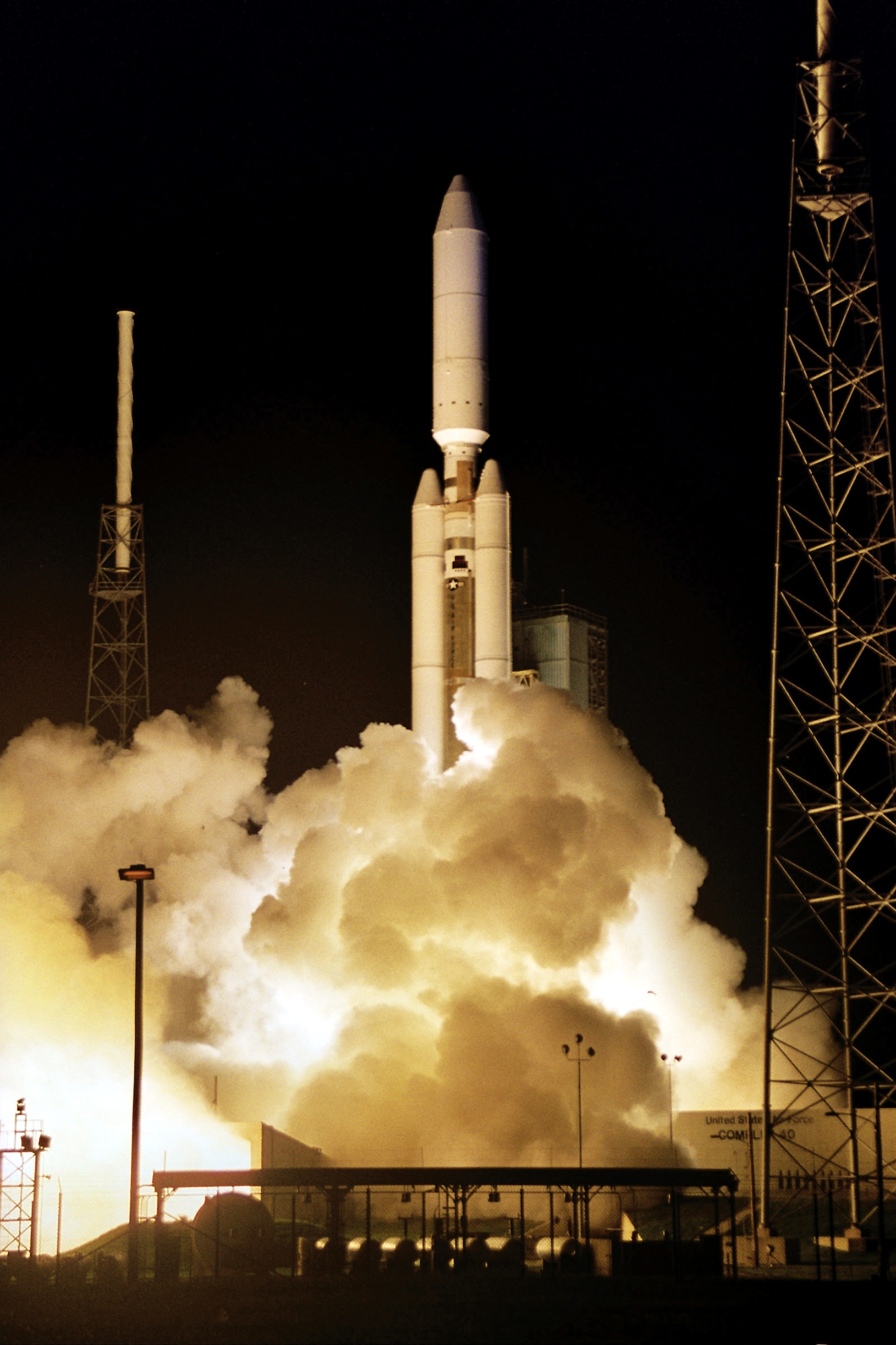 CAPE CANAVERAL AIR FORCE STATION, Fla. -- A Titan IV B rocket takes off from here Sept. 9.  The rocket carried a National Reconnaissance Office payload into orbit.  The classified payload will help enhance national security for the United States and support deployed forces.  (U.S. Air Force photo by Carleton Bailie)