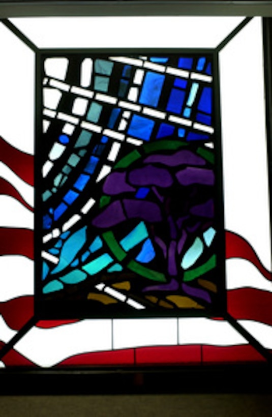 Pentagon Chapel stained glass window dedicated in the memory of those who died in the Pentagon on Sept. 11, 2001, when terrorists flew an aircraft into the building. 