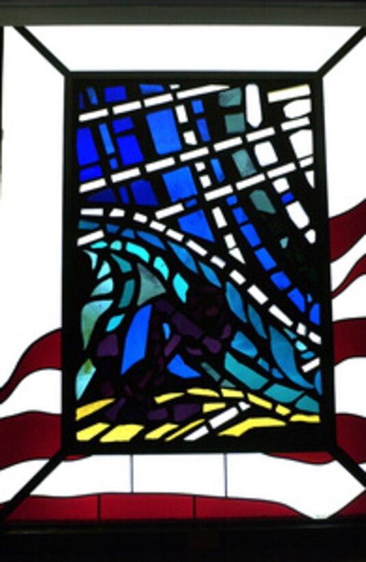 Pentagon Chapel stained glass window dedicated in the memory of those who died in the Pentagon on Sept. 11, 2001, when terrorists flew an aircraft into the building. 
