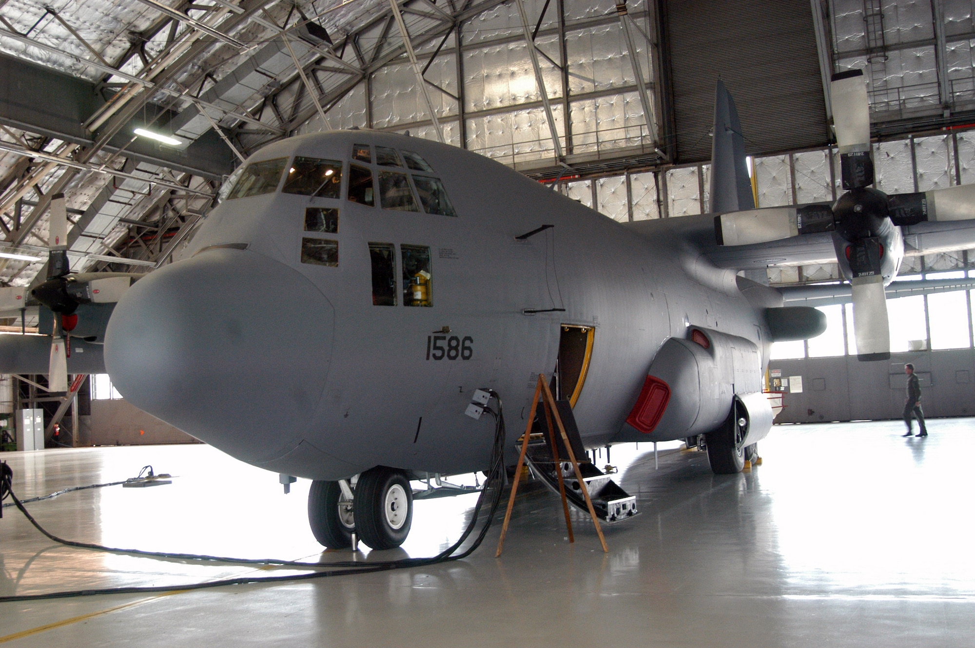 ANDREWS AIR FORCE BASE, Md. - An Air Combat Command Compass Call aircraft was on display here March 31.  The aircraft is a C-130 Hercules modified and configured to perform tactical information warfare.  (U.S. Air Force photo by Bobby Jones)