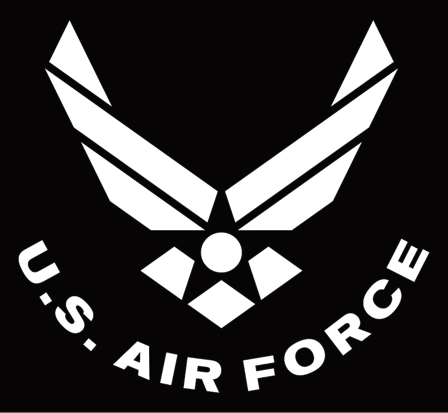 Air Force symbol, curved text, white on black background