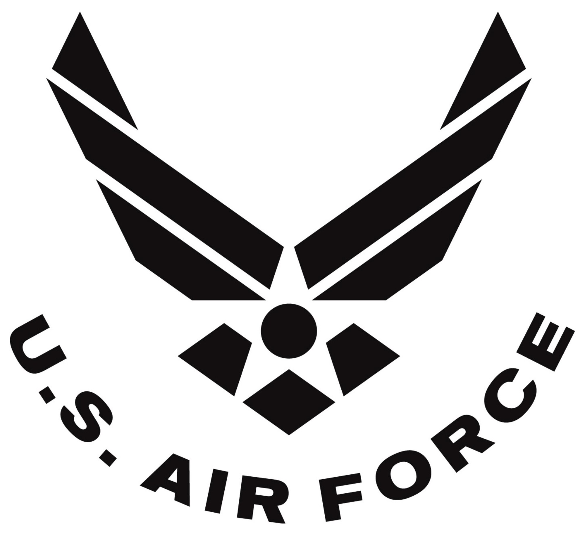 Air Force symbol, curved text, black. The Air Force Symbol is a registered trademark (No. 2,767,190) of the USAF. Permission to use it for commercial use and advertising (free or paid) is required. The use of this trademark for commercial purposes, including reproduction on merchandise, is expressly prohibited unless the producer has a fully executed license agreement with the Air Force. Use is governed by the terms of the agreement. <a href=http://www.trademark.af.mil/shared/media/document/AFD-100728-052.pdf>Click here</a> to download the licensing application.  For more information contact the Air Force Trademark Licensing office at 210.395.1787 or email <a href=mailto:afpaa.hq.tl@us.af.mil>afpaa.hq.tl@us.af.mil</a>. For restrictions on use of Air Force Symbol <a href=http://www.trademark.af.mil/symbol/displaying/index.asp>visit here</a>.