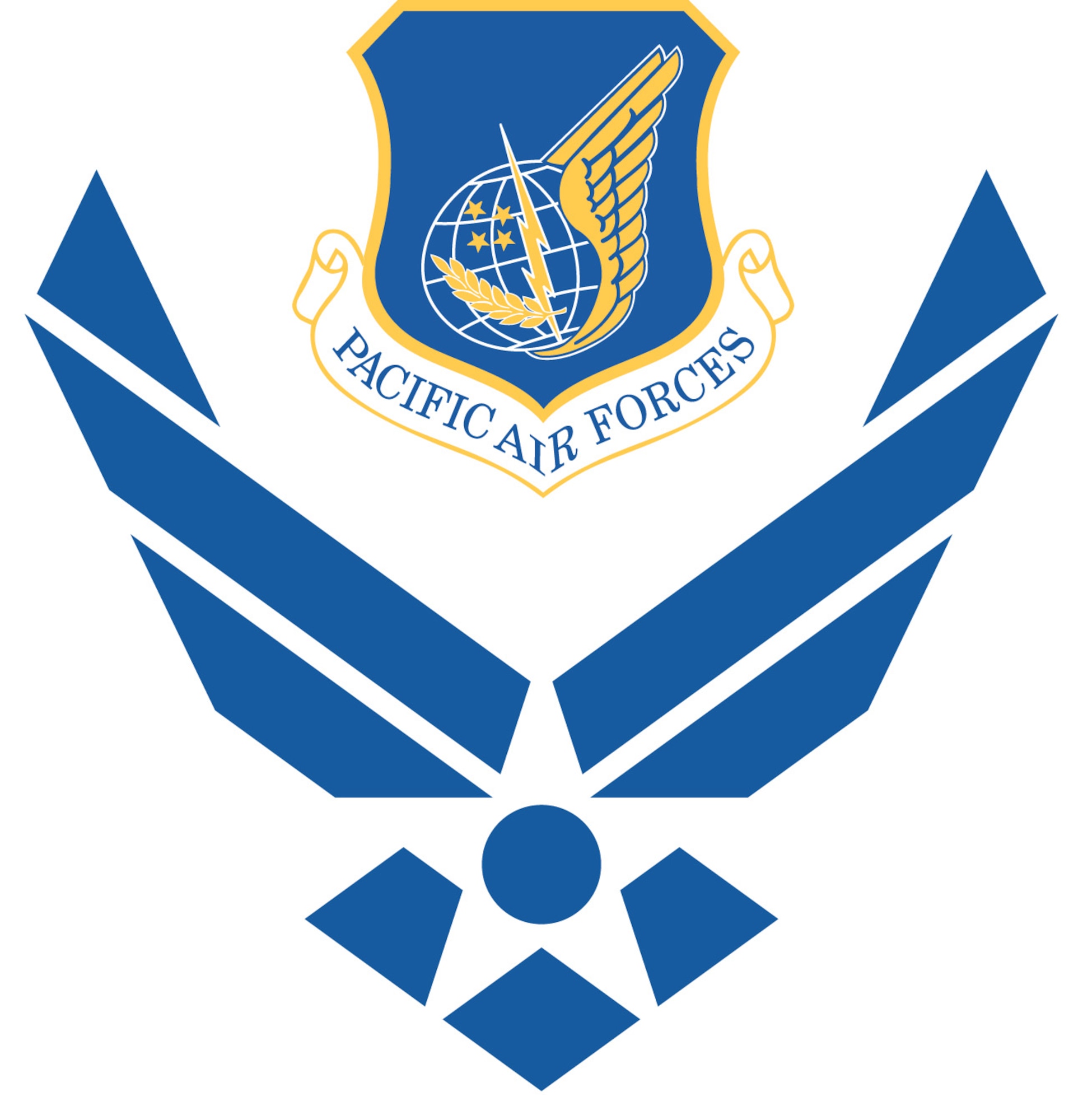 Air Force symbol with cradled Pacific Air Forces shield (clr), Commercial reproduction of this emblem is NOT permitted without the permission of the proponent organizational/unit commander. Image is 7x7 inches @ 300 ppi. 