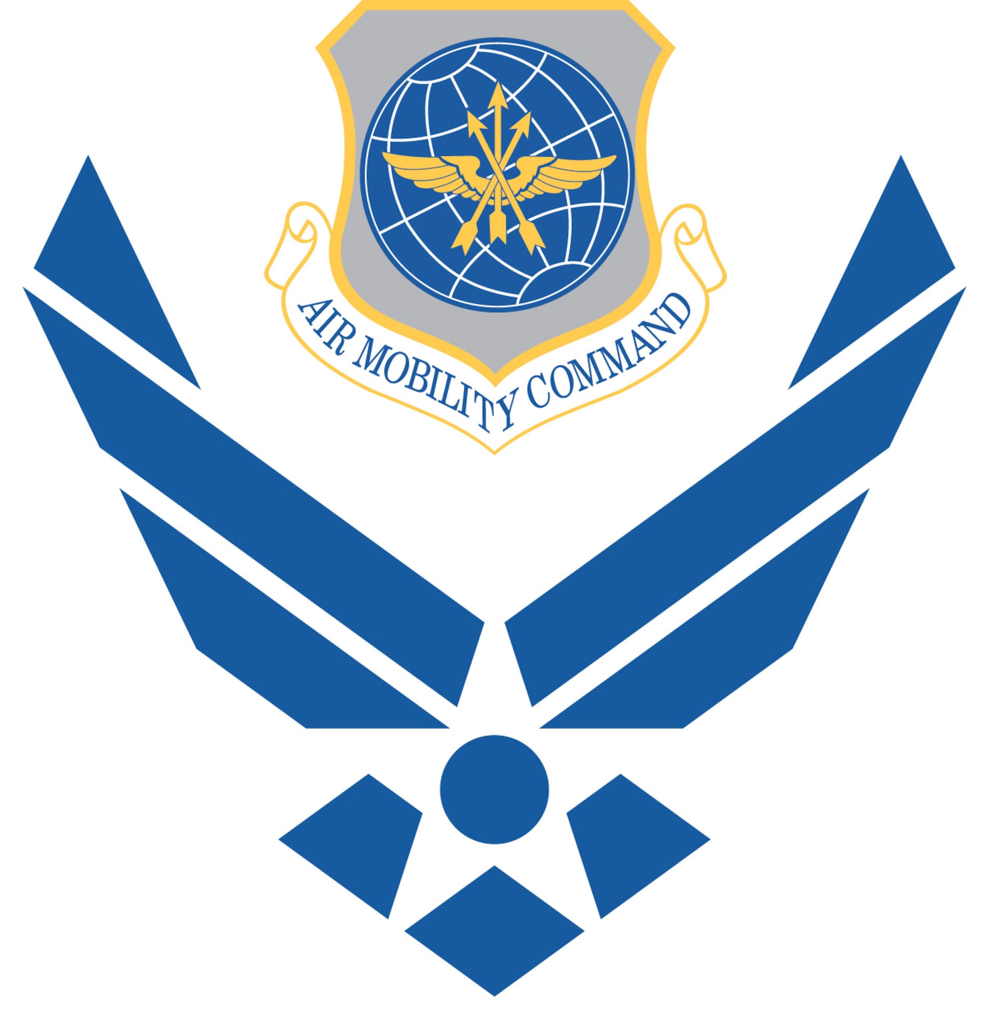 Air Force symbol with cradled Air Mobility Command shield (clr), Commercial reproduction of this emblem is NOT permitted without the permission of the proponent organizational/unit commander. Image is 7x7 inches @ 300 ppi. 