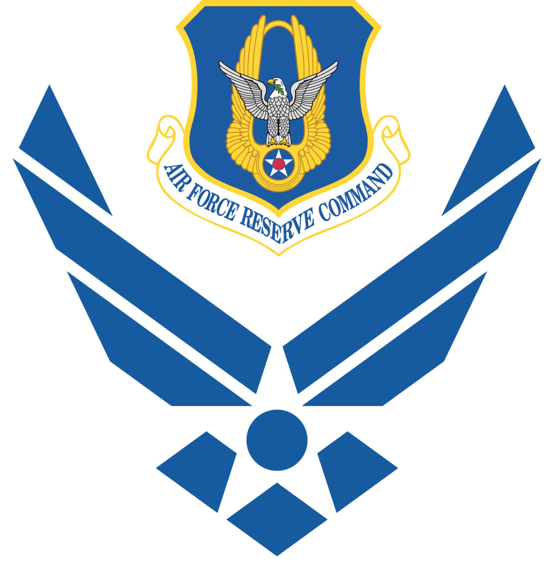 Air Force symbol with cradled Air Force Reserve Command shield (clr), Commercial reproduction of this emblem is NOT permitted without the permission of the proponent organizational/unit commander. Image is 7x7 inches @ 300 ppi. 