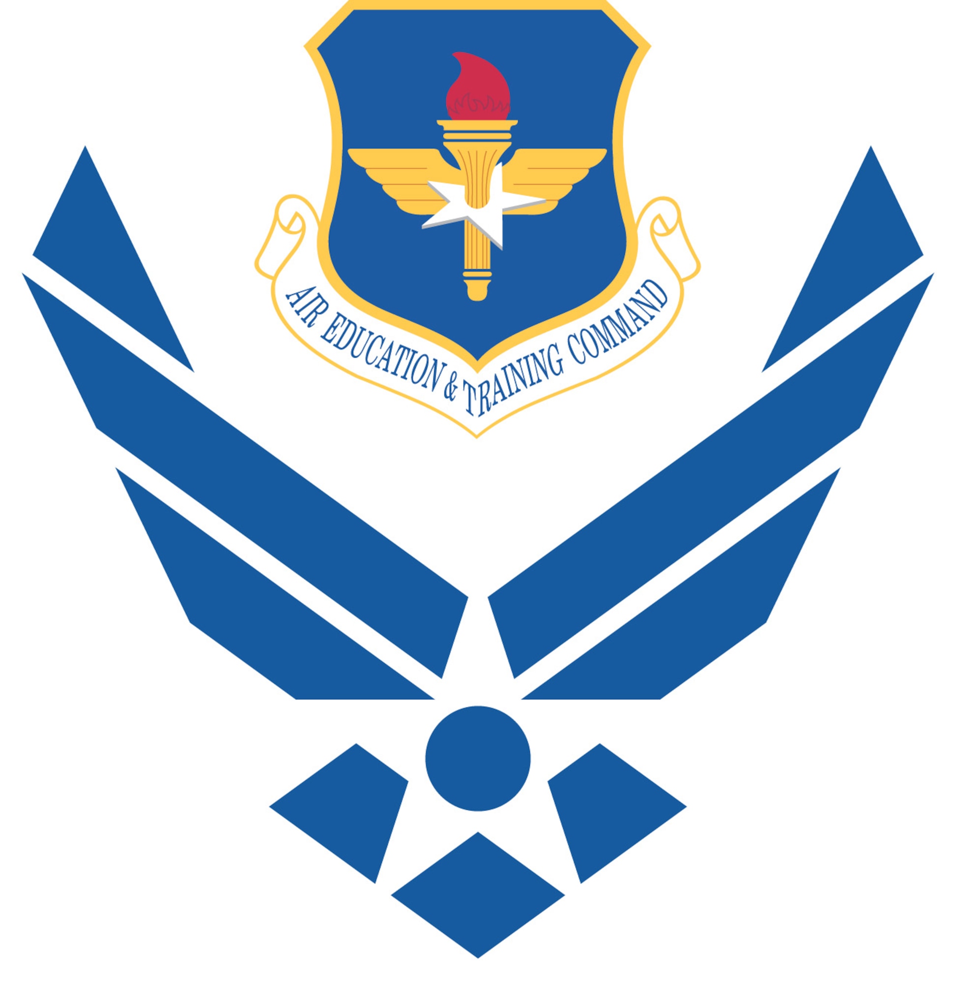 Air Force symbol with cradled Air Education and Training Command shield (clr), Commercial reproduction of this emblem is NOT permitted without the permission of the proponent organizational/unit commander. Image is 7x7 inches @ 300 ppi. 