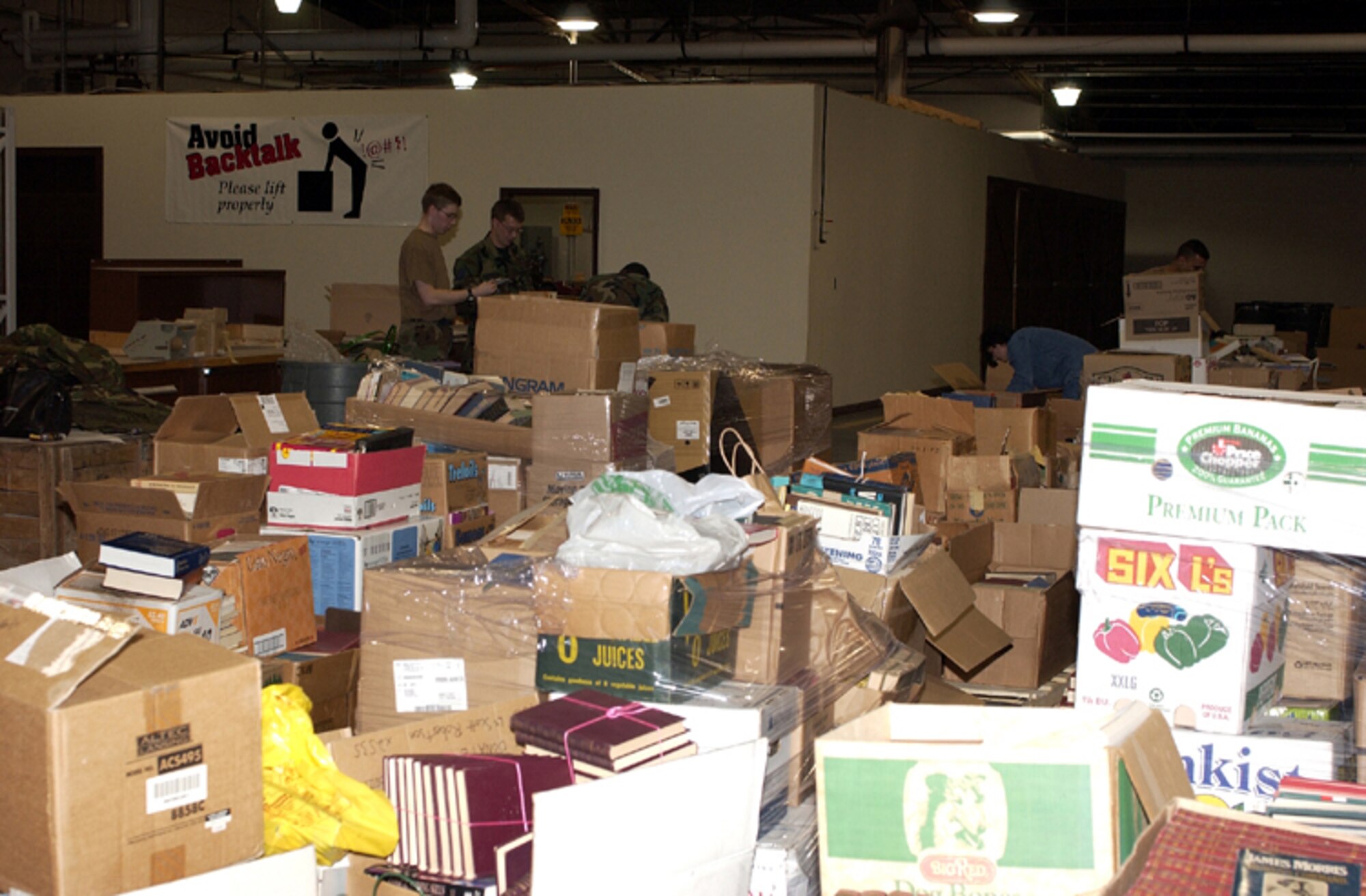 ROME, N.Y. -- People from Air Force Research Laboratory's research site here and the local community donated nearly 5,000 books that will be sent to Baghdad University in Iraq.  The university's library was destroyed during a firefight, and the few books left date back to the 1960s.  (U.S. Air Force photo by Albert P. Santacroce)