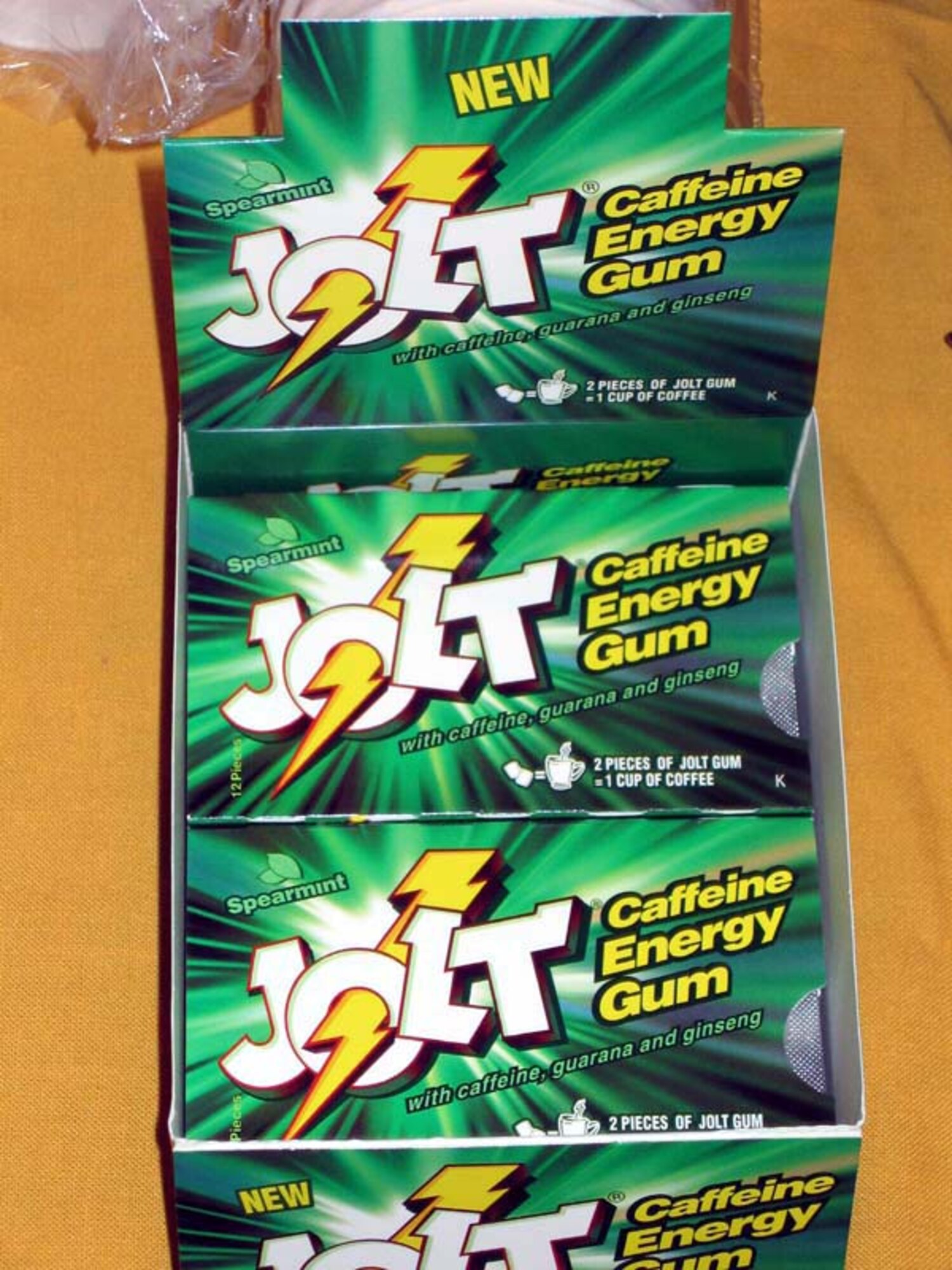 FILE PHOTO -- Two pieces of the new "Jolt" caffeine energy gum, equal to a cup of coffee, help sustain high energy levels for U.S. warriors on the battlefield.  This gum is included as part of the prototype "First Strike" rations that provide highly mobile ground troops with total eat-on-the-move capability. (Department of Defense photo by Phil Copeland