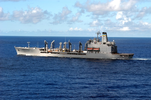 Pacific Ocean (Aug. 6, 2004) � Military Sealift Command oiler USNS Yukon (T-AO 202) steams away after conducting a replenishment-at-sea (RAS) evolution with USS Kitty Hawk (CV 63).  The Kitty Hawk Carrier Strike Group is one of seven carrier strike groups (CSGs) involved in Summer Pulse 2004, demonstrating the Navy's ability to provide credible combat power across the globe in five theaters with other U.S., allied, and coalition military forces. Summer Pulse is the Navy's first test of its new Fleet Response Plan (FRP). Kitty Hawk is the world's only permanently forward-deployed aircraft carrier, home based in Yokosuka, Japan. U.S. Navy photo by Photographer's Mate Airman Jason D. Landon (RELEASED) For more information go to: www.cffc.navy.mil/summerpulse04.htm