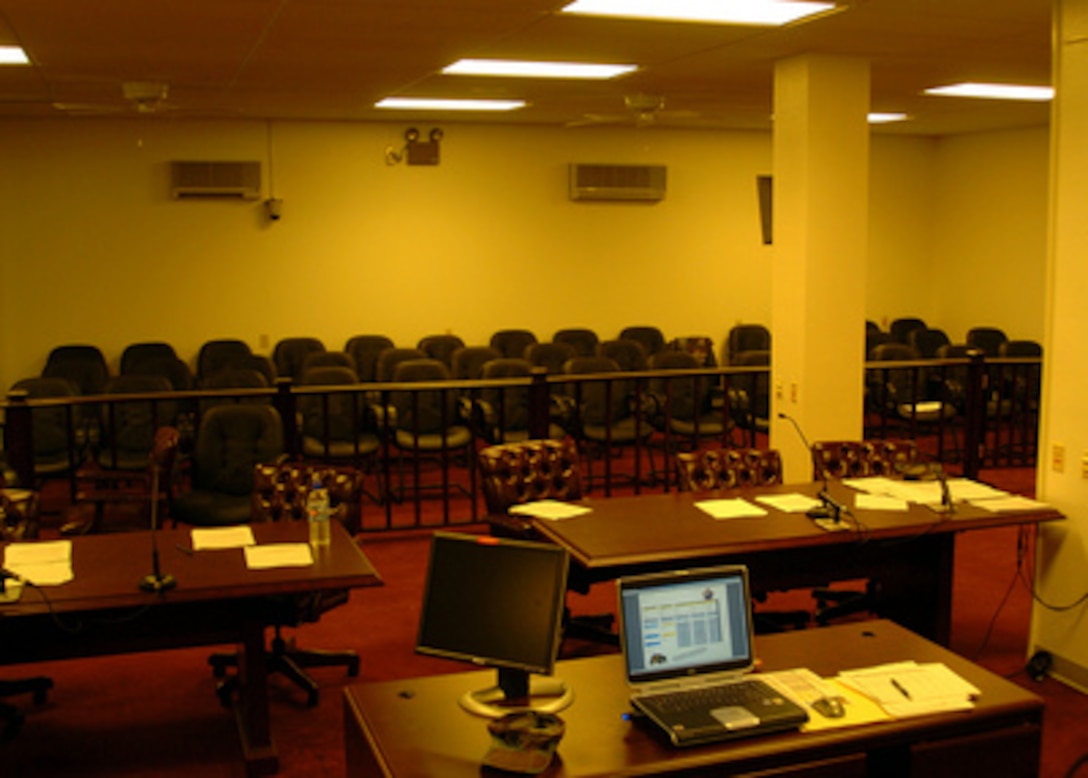 The first U.S. military commissions in more than 50 years took place in this Joint Task Force Guantanamo courtroom, shown in this Oct. 29, 2004, photograph, from August 24th through August 27th of 2004 at Guantanamo Bay, Cuba. Military commissions have historically been used to try violations of the law of war. Panels are comprised of three to seven military officers who vote on findings and if necessary, on sentences. 