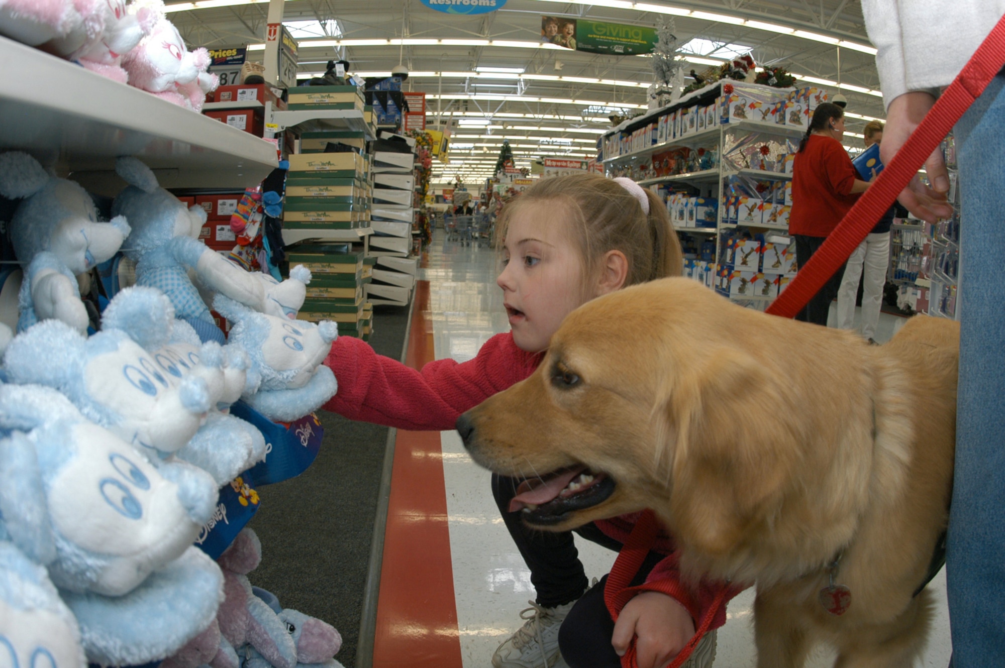 COLORADO SPRINGS, Colo. -- Jamie Rizzo and Berkley, a Canine Assistants service dog, shop at a local department store.  Canine Assistants trains golden retrievers and Labrador retrievers to assist people with physical and mental disabilities.  Her father is 1st Lt. Victor Rizzo of the 3rd Space Operations Squadron at nearby Schriever Air Force Base.  (U.S. Air Force photo by Senior Airman Mike Meares)