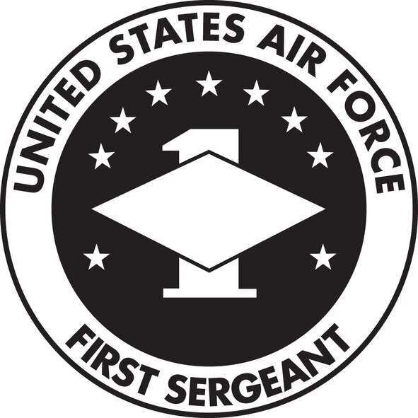 USAF First Sergeant, (B&W color), U.S. Air Force graphic.  In accordance with Chapter 3 of AFI 84-105, commercial reproduction of this emblem is NOT permitted without the permission of the proponent organizational/unit commander. 