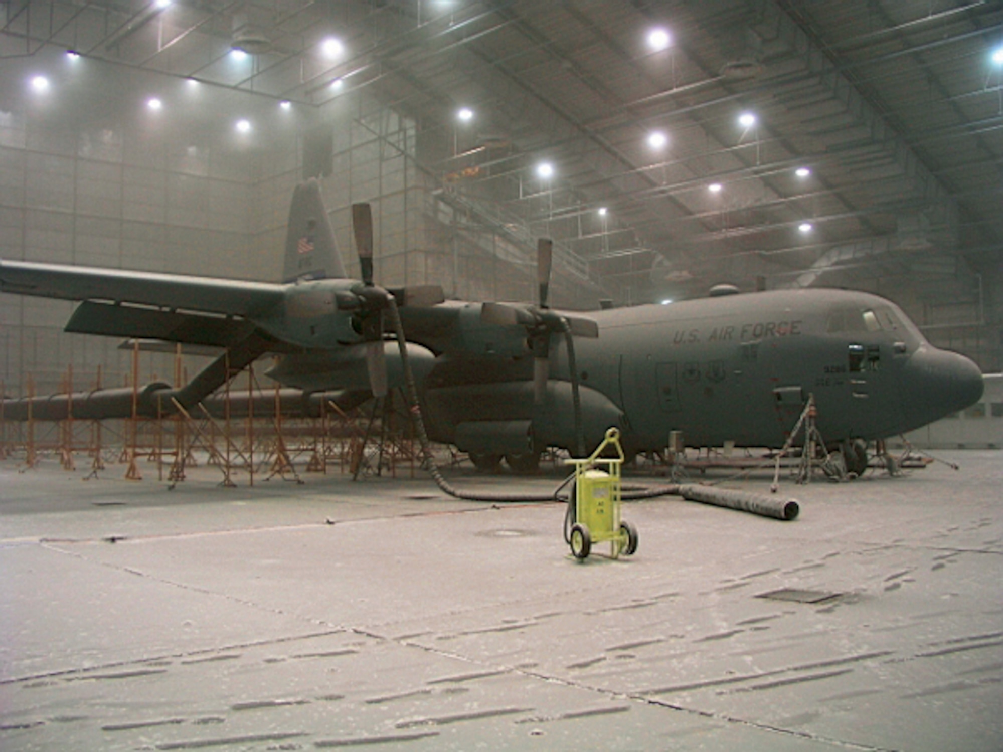 EGLIN AIR FORCE BASE, Fla. -- A C-130 Hercules aircraft from 908th Airlift Wing at Maxwell Air Force Base, Ala., undergoes cold-temperature testing at the McKinley Climatic Laboratory here.  Air Force Reserve Command and the Air National Guard will be the first air components to modernize their fleets of C-130 cargo aircraft with new avionics.  (Courtesy photo)