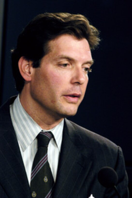 Principal Deputy Assistant Secretary of Defense for Public Affairs Lawrence Di Rita responds to a reporter's question during a Pentagon press briefing on Feb. 19, 2004. 