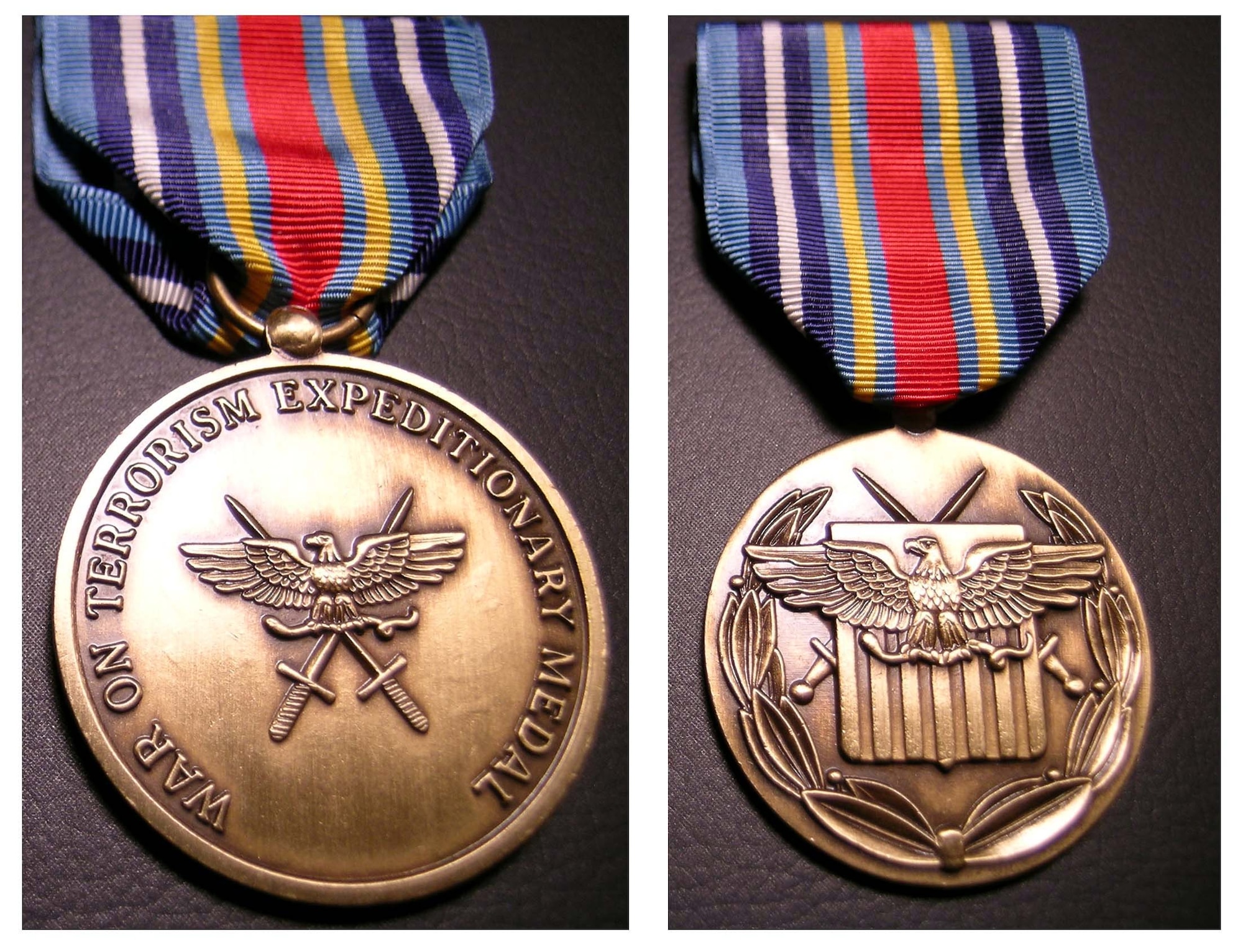 WASHINGTON -- The front of the Global War on Terrorism Expeditionary Medal features a shield adapted from the Great Seal of the United States.  The back includes the eagle, serpent and swords from the medal's front-side design along with the inscription "War on Terrorism Expeditionary Medal."  The medal's final approval was announced Feb. 26.  (Courtesy photo)